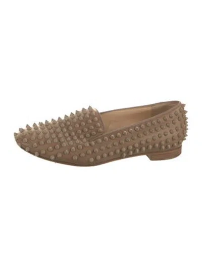 Pre-owned Christian Louboutin Spike Accents Leather Loafers In Neutrals