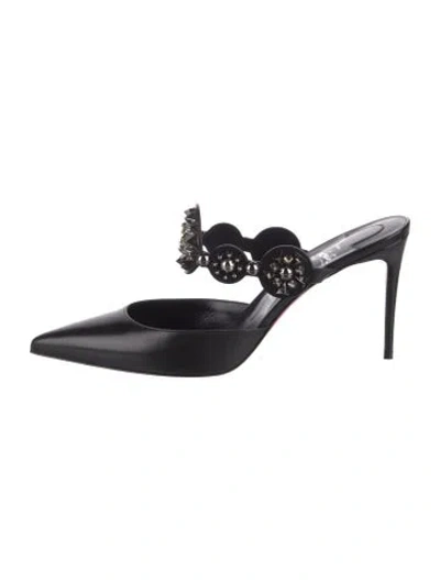 Pre-owned Christian Louboutin Spike Accents Leather Mules In Black