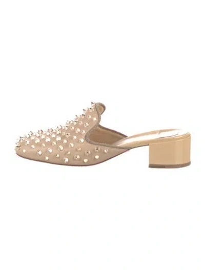 Pre-owned Christian Louboutin Spike Accents Leather Mules In Neutral