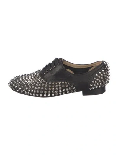 Pre-owned Christian Louboutin Spike Accents Leather Oxfords In Black