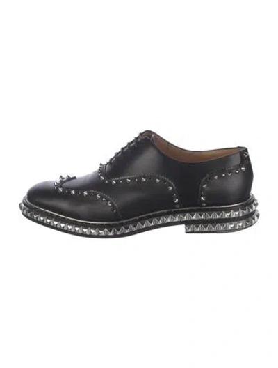 Pre-owned Christian Louboutin Spike Accents Leather Oxfords In Black
