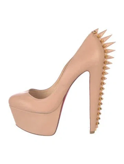 Pre-owned Christian Louboutin Spike Accents Leather Pumps In Neutral