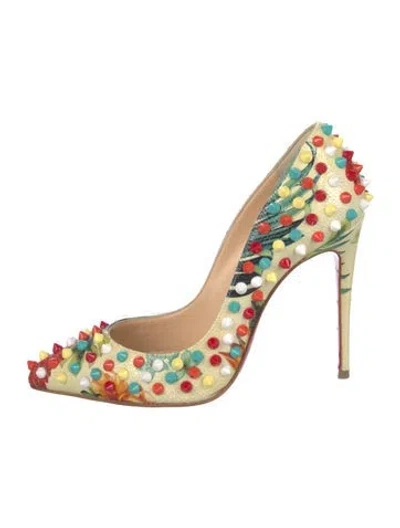 Pre-owned Christian Louboutin Spike Accents Leather Pumps In Neutrals
