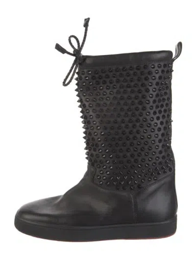 Pre-owned Christian Louboutin Spike Accents Leather Rain Boots In Black