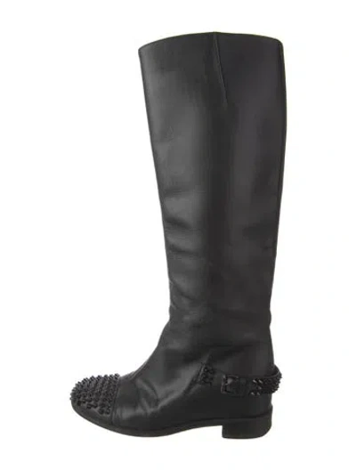Pre-owned Christian Louboutin Spike Accents Leather Riding Boots In Black
