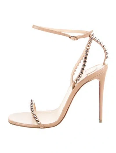 Pre-owned Christian Louboutin Spike Accents Leather Sandals In Neutral
