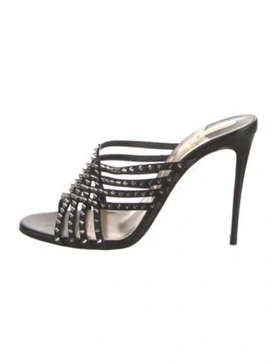 Pre-owned Christian Louboutin Spike Accents Leather Slides In Black