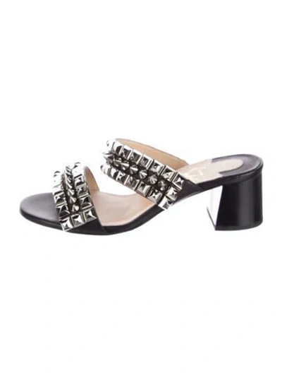 Pre-owned Christian Louboutin Spike Accents Leather Slides In Black