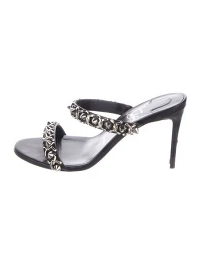 Pre-owned Christian Louboutin Spike Accents Leather Slides In Black