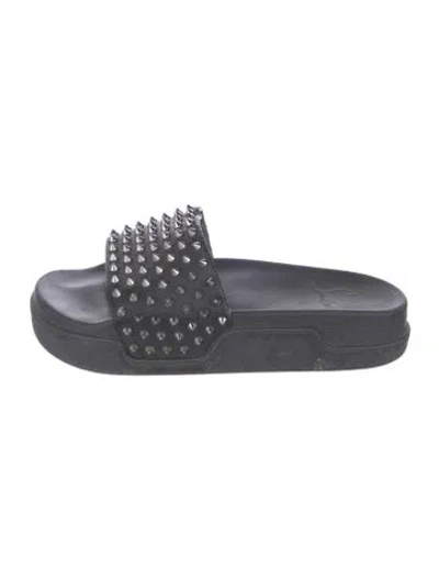 Pre-owned Christian Louboutin Spike Accents Leather Slides In Black