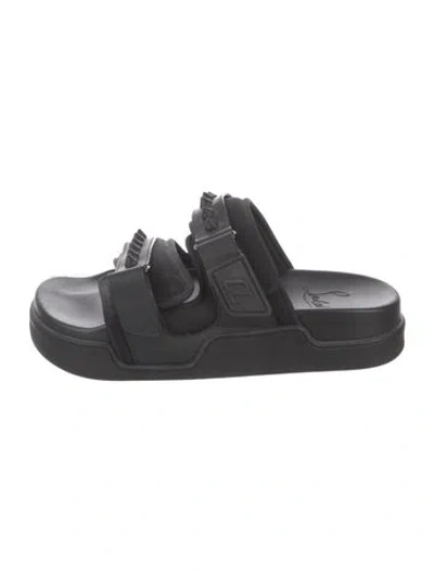 Pre-owned Christian Louboutin Spike Accents Leather Slides In Black