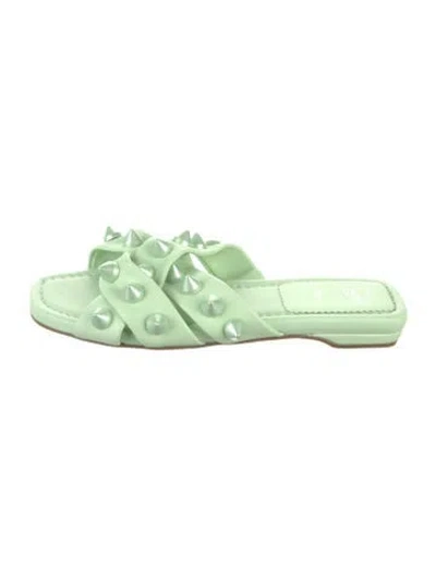 Pre-owned Christian Louboutin Spike Accents Leather Slides In Green