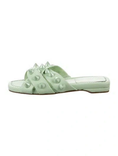 Pre-owned Christian Louboutin Spike Accents Leather Slides In Green