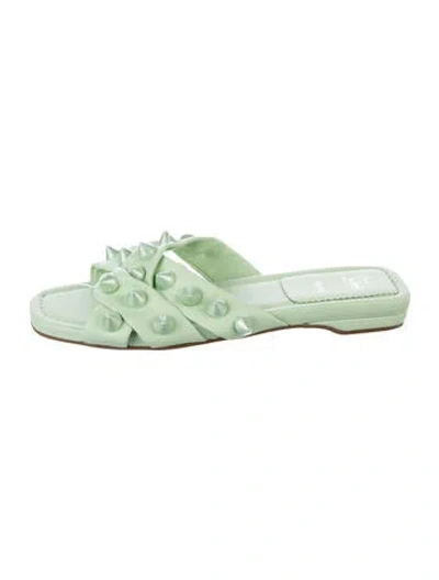Pre-owned Christian Louboutin Spike Accents Leather Slides In Green