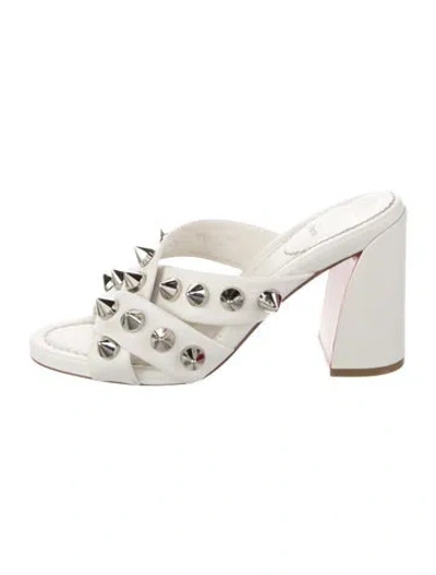 Pre-owned Christian Louboutin Spike Accents Leather Slides In Neutral