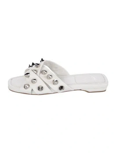 Pre-owned Christian Louboutin Spike Accents Leather Slides In White