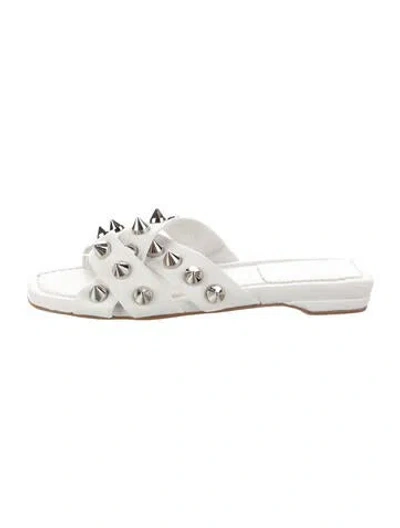Pre-owned Christian Louboutin Spike Accents Leather Slides In White