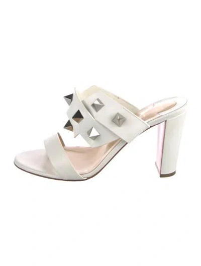 Pre-owned Christian Louboutin Spike Accents Leather Slides In White