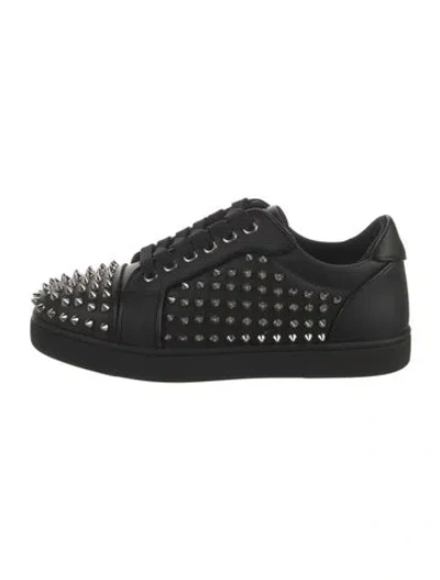 Pre-owned Christian Louboutin Spike Accents Leather Sneakers In Black