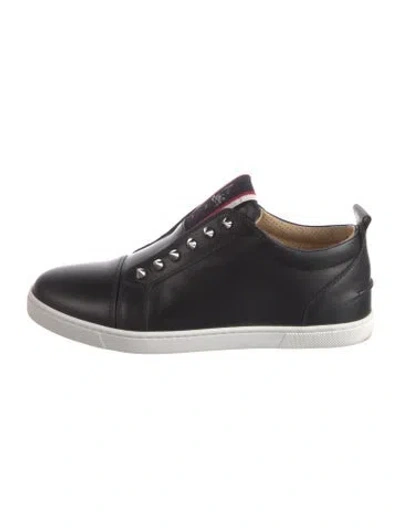 Pre-owned Christian Louboutin Spike Accents Leather Sneakers In Black