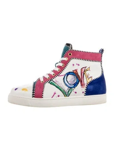 Pre-owned Christian Louboutin Spike Accents Leather Sneakers In Multi