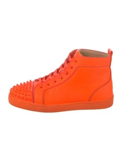 Pre-owned Christian Louboutin Spike Accents Leather Sneakers In Orange