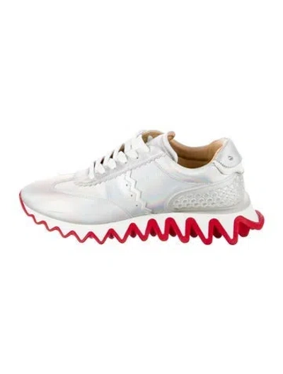 Pre-owned Christian Louboutin Spike Accents Leather Sneakers In Silver