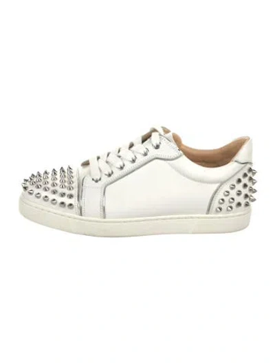 Pre-owned Christian Louboutin Spike Accents Leather Sneakers In White