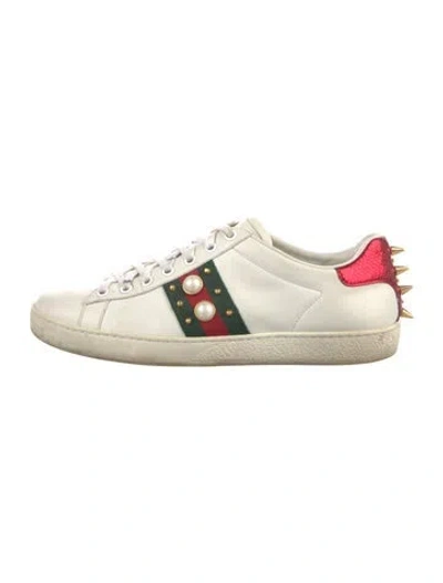 Pre-owned Christian Louboutin Spike Accents Leather Sneakers In White