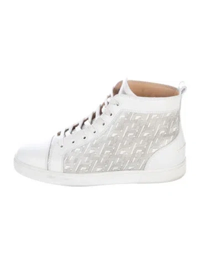 Pre-owned Christian Louboutin Spike Accents Leather Sneakers In White