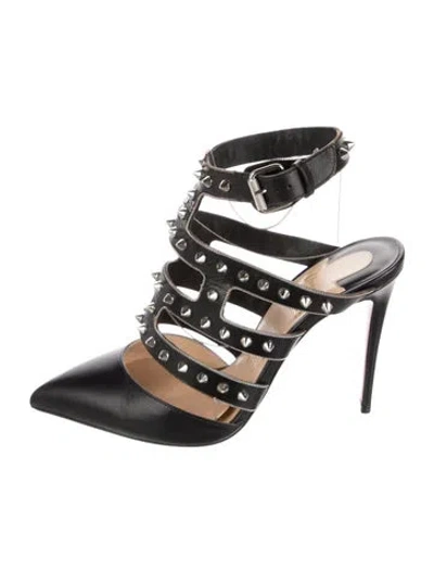 Pre-owned Christian Louboutin Spike Accents Leather T-strap Pumps In Black