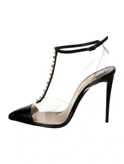 Pre-owned Christian Louboutin Spike Accents Leather T-strap Pumps In Black