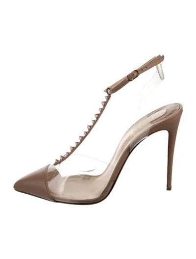 Pre-owned Christian Louboutin Spike Accents Leather T-strap Pumps In Neutral