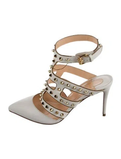 Pre-owned Christian Louboutin Spike Accents Leather T-strap Pumps In White