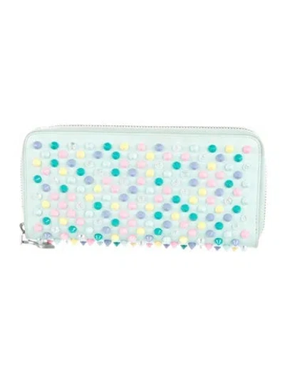 Pre-owned Christian Louboutin Spike Accents Leather Wallet In Blue
