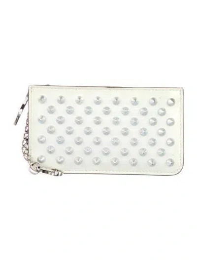 Pre-owned Christian Louboutin Spike Accents Leather Wristlet In Gray