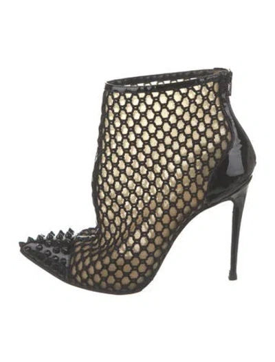 Pre-owned Christian Louboutin Spike Accents Mesh Boots In Black