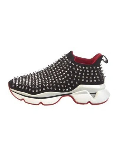 Pre-owned Christian Louboutin Spike Accents Neoprene Sneakers In Black
