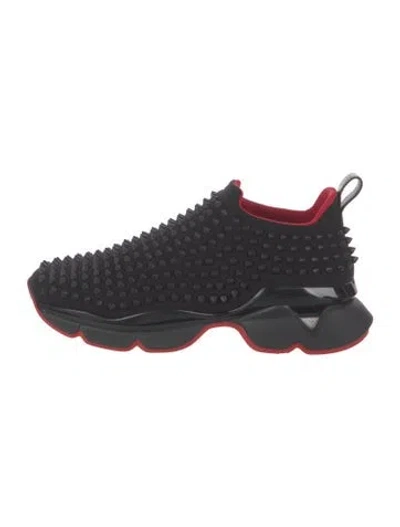 Pre-owned Christian Louboutin Spike Accents Neoprene Sock Sneakers In Black