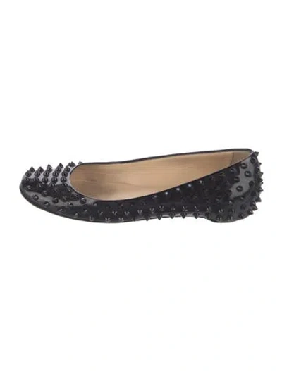 Pre-owned Christian Louboutin Spike Accents Patent Leather Ballet Flats In Black