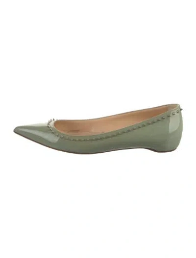Pre-owned Christian Louboutin Spike Accents Patent Leather Ballet Flats In Green