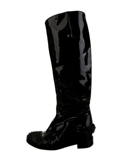 Pre-owned Christian Louboutin Spike Accents Patent Leather Boots In Black