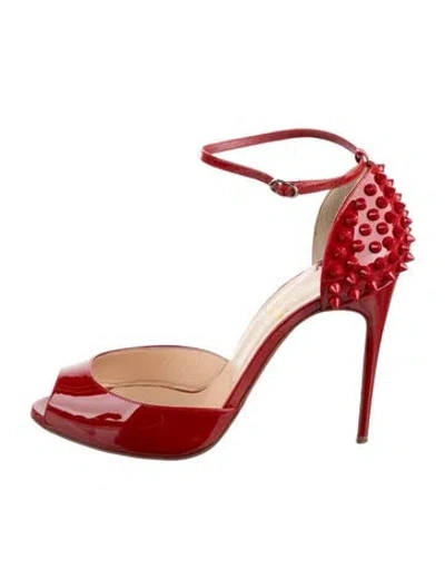 Pre-owned Christian Louboutin Spike Accents Patent Leather D'orsay Pumps In Red