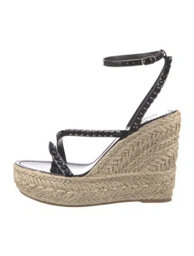 Pre-owned Christian Louboutin Spike Accents Patent Leather Espadrilles In Black