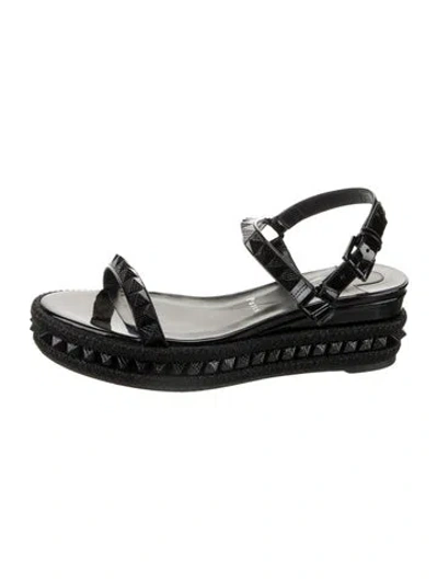 Pre-owned Christian Louboutin Spike Accents Patent Leather Espadrilles In Black