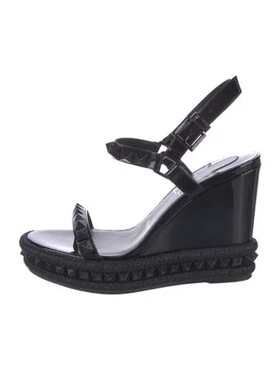 Pre-owned Christian Louboutin Spike Accents Patent Leather Espadrilles In Black