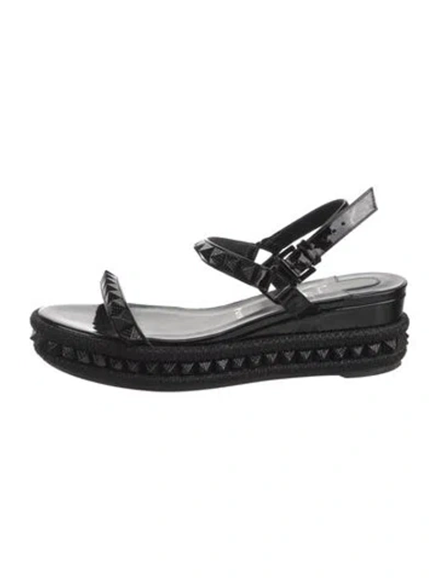 Pre-owned Christian Louboutin Spike Accents Patent Leather Espadrilles In Black