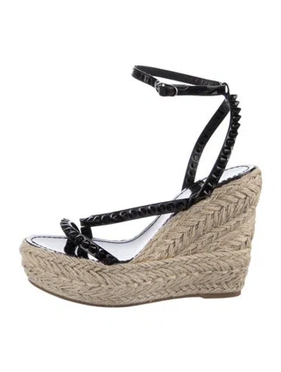 Pre-owned Christian Louboutin Spike Accents Patent Leather Espadrilles In Black