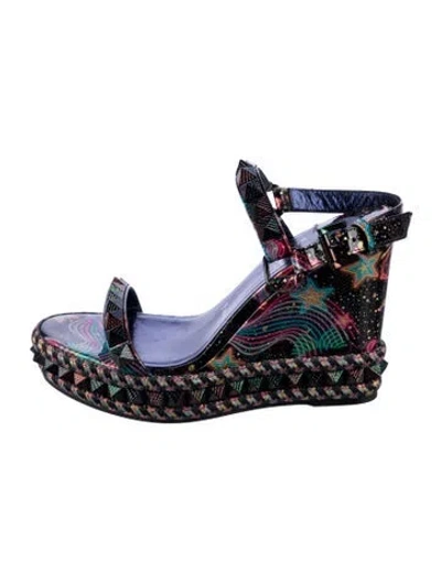 Pre-owned Christian Louboutin Spike Accents Patent Leather Espadrilles In Blue
