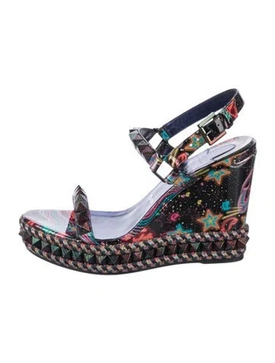 Pre-owned Christian Louboutin Spike Accents Patent Leather Espadrilles In Multi